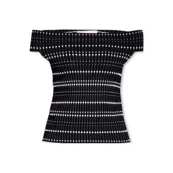 Alexander McQueen Graphic Printed Denuded Shoulders Top
