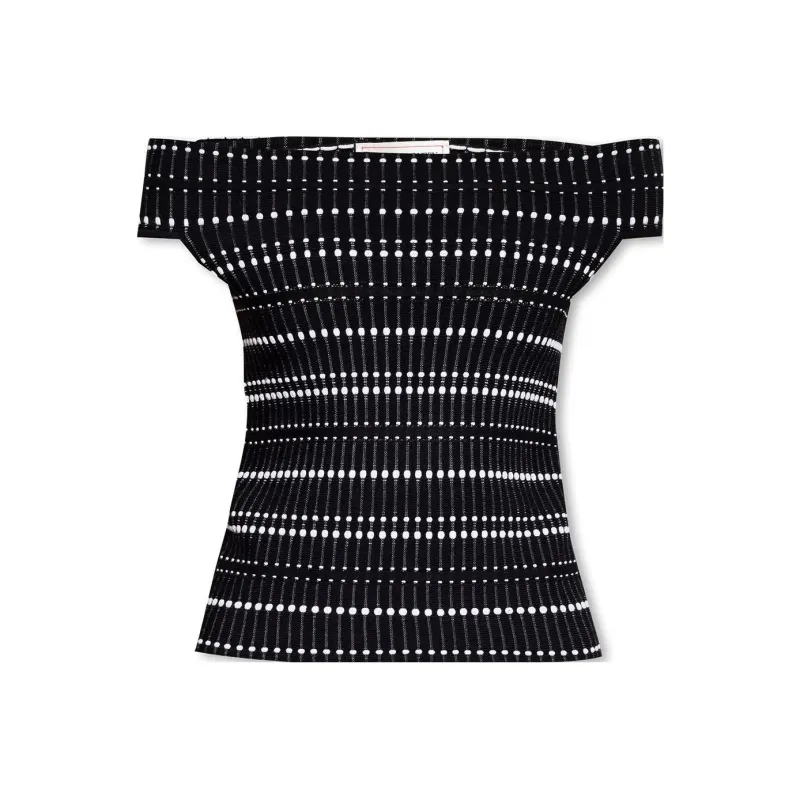 Alexander McQueen Graphic Printed Denuded Shoulders Top-0
