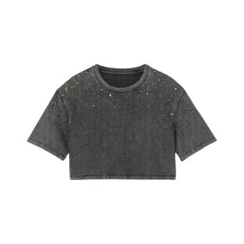 Sandro Gem embellished Cropped T shirt