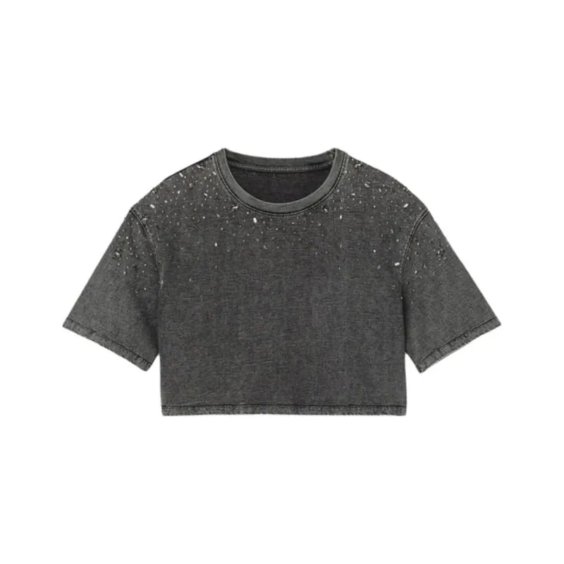 Sandro Gem embellished Cropped T shirt-0