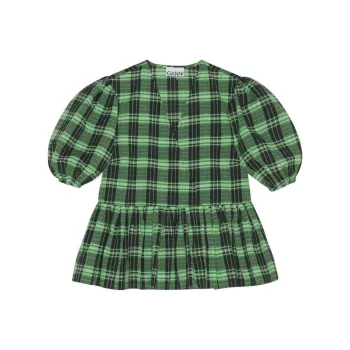 GANNI Seersucker Checked Wrapped Blouse