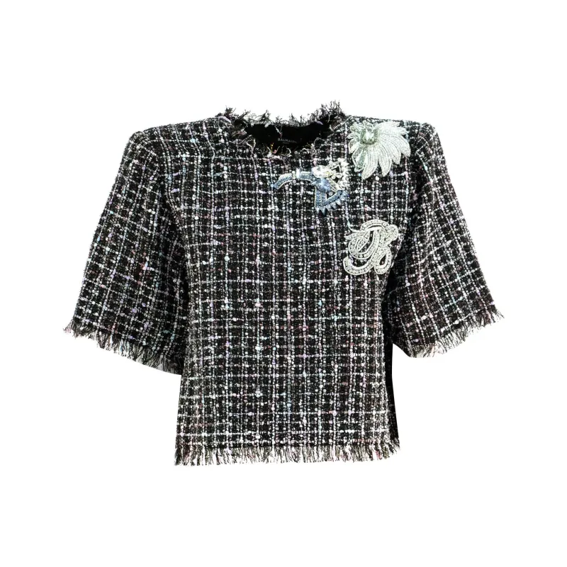 BALMAIN Appliqué Tweed T shirt-0