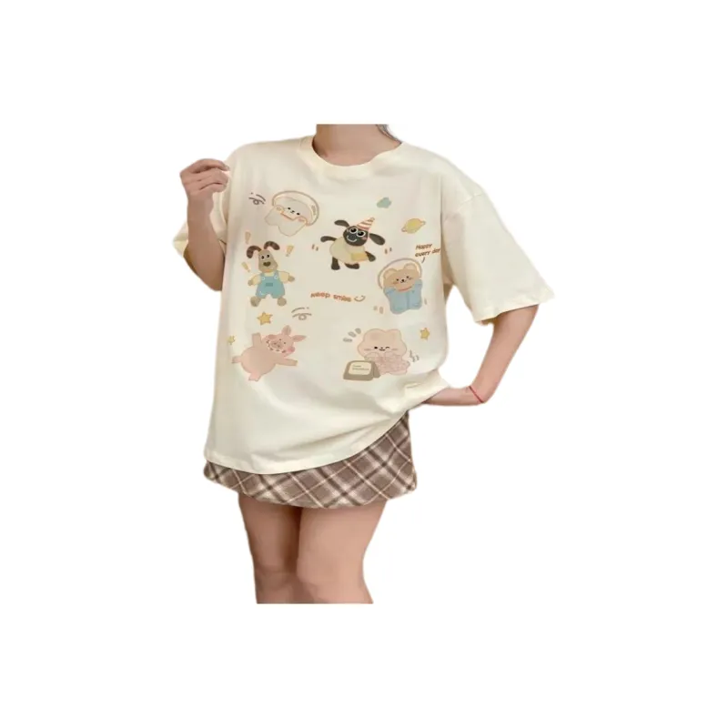EOEI SS24 Drop Shoulder Sleeve T-Shirt Women's Apricot-0