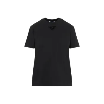 PRADA Solid Color Logo Emblem Round Neck Pullover Short Sleeved T Shirt Women's Smoke Gray