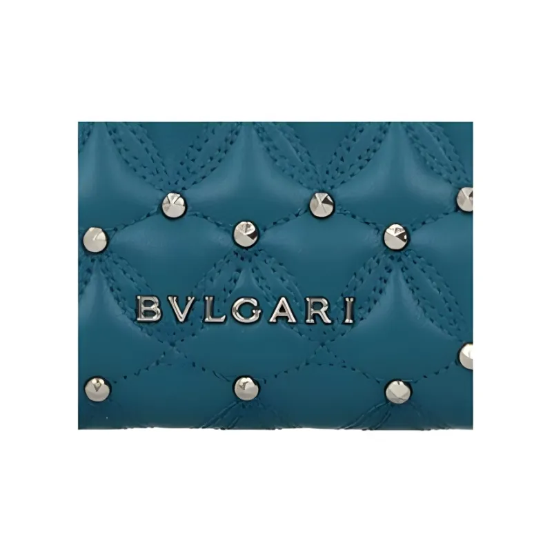 BVLGARI Leather Wallet Women's Blue-4