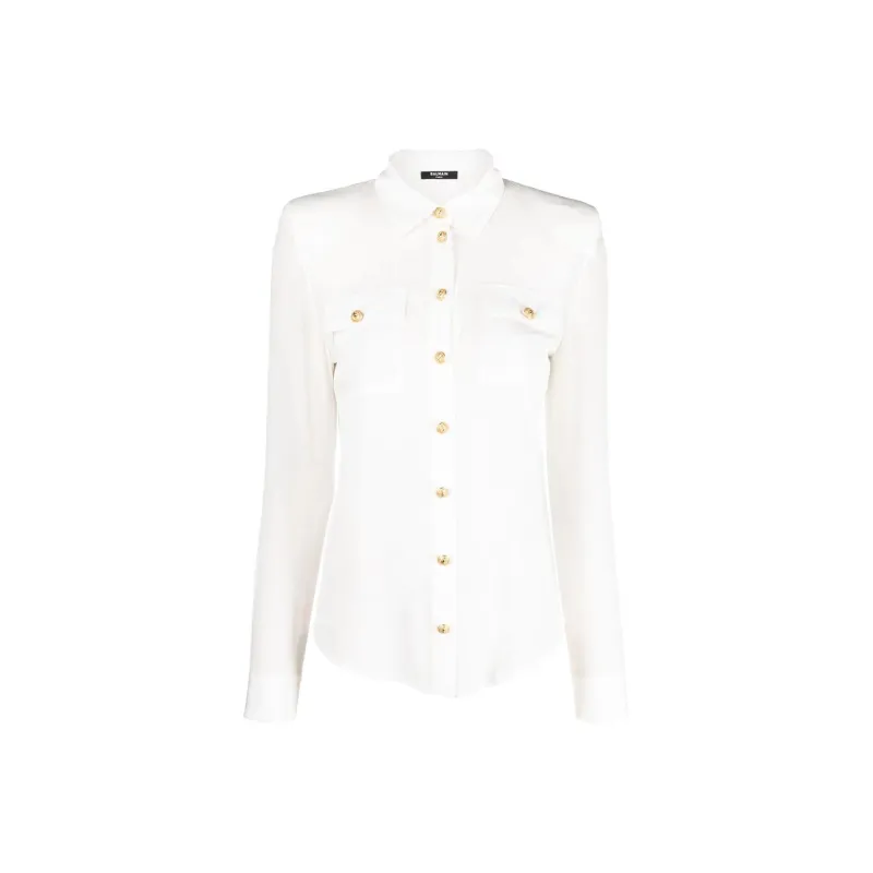 BALMAIN Padded Shoulders Silk Blouse-0