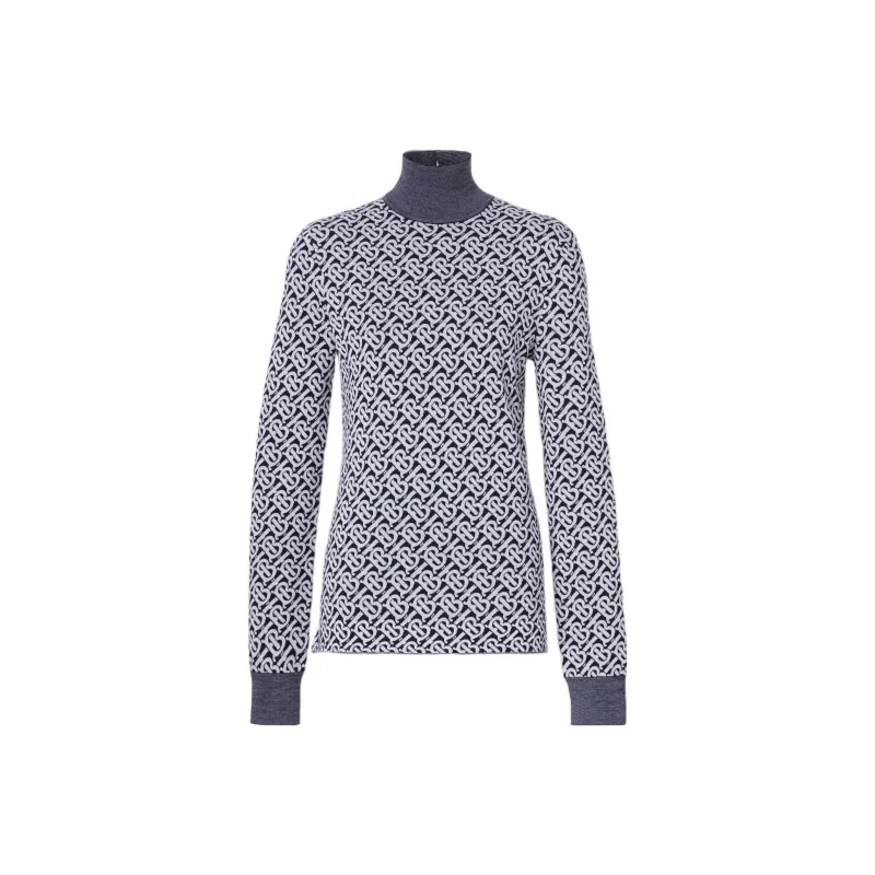 Burberry Monogram Wool Jacquard Turtleneck Sweater 'Dark Charcoal Blue'-0