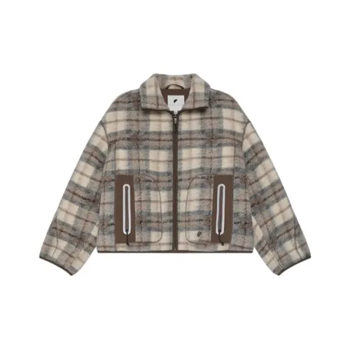 SEMICIRCLE Jackets Coats Women's Beige Coffee Gray Plaid