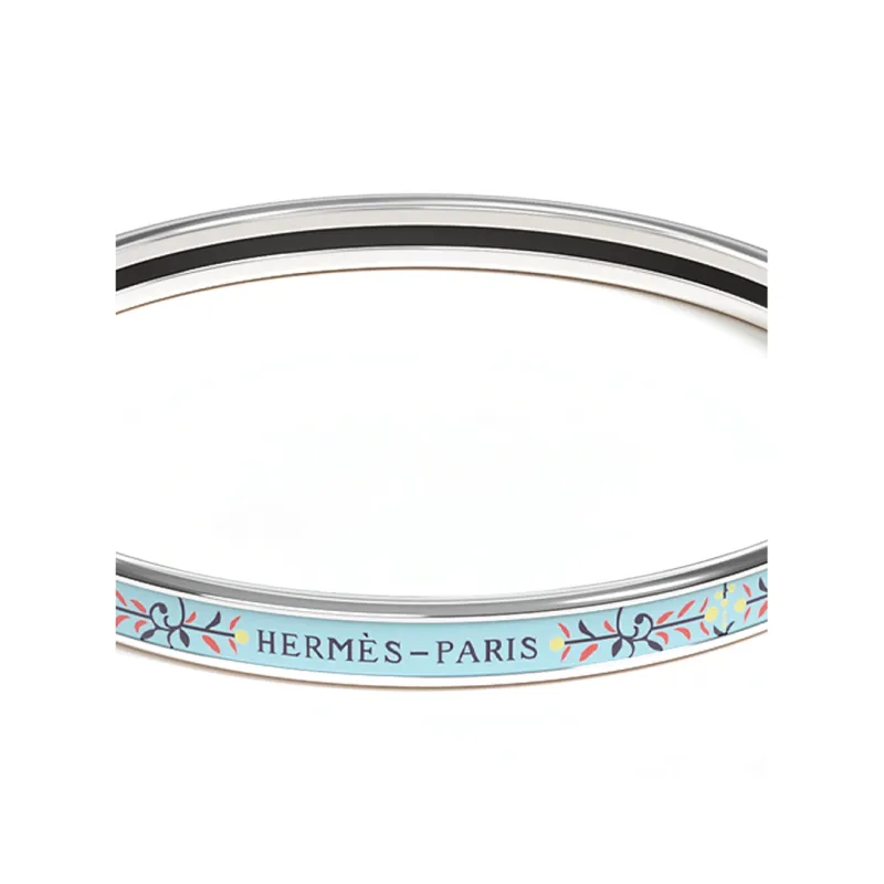 HERMES Enamel Bangles Unisex Silver/Blue-2