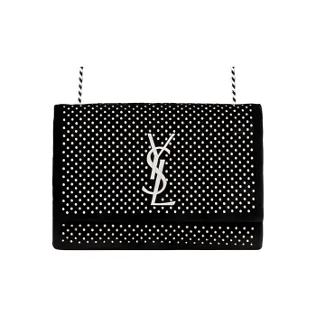 SAINT LAURENT KATE Faux Crystal Fabric Chain Bag, Crossbody Bag, Shoulder Bag Small Size Women's Black