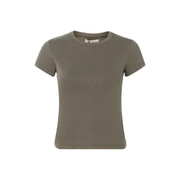 ST. AGNI Solid Color Fitted Round Neck Short-Sleeved T-Shirt Women's Green