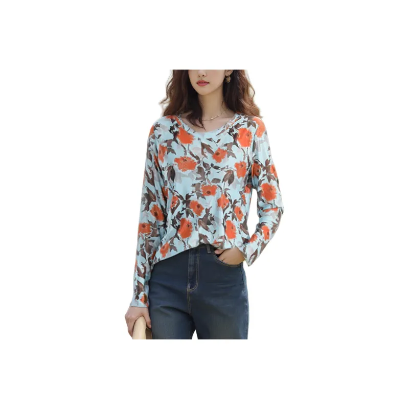 Wbwq T Shirt Women's Blue With Floral-0