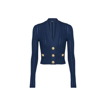 BALMAIN Cropped Knitted V neck Cardigan