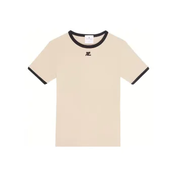 COURREGES Bumpy Contrast T Shirt 'Sand/Black'