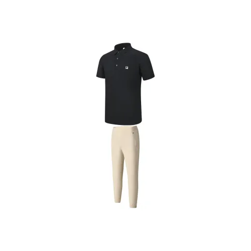 FILA Casual Sportswear Men Set Pitch Black Top+Wheat Brown Pants