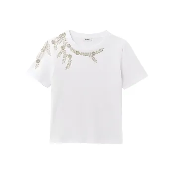 Sandro Floral Rhinestone embellished T shirt