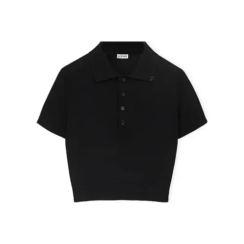 LOEWE Cropped Silk Polo Sweater Black