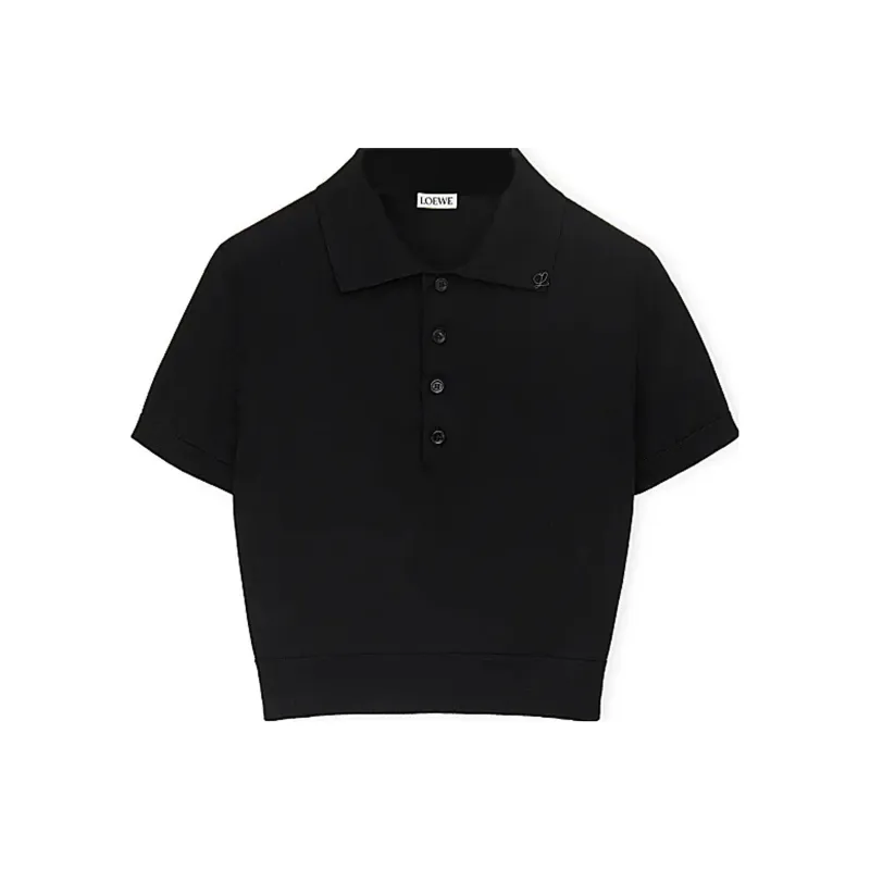 LOEWE Cropped Silk Polo Sweater Black-0