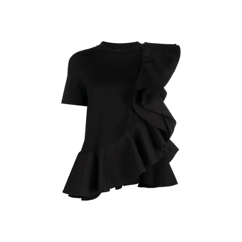 Alexander McQueen Asymmetric Ruffled Crewneck Top-0