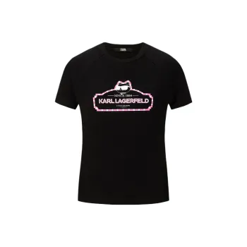 KARL LAGERFELD Logo Cartoon Letter Print Crew Neck Short Sleeved T Shirt T Shirt Women's Black