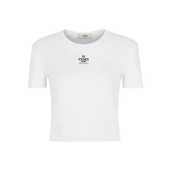 FENDI Logo Embroidered Crewneck Cropped T Shirt