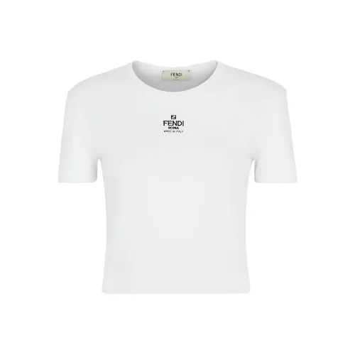 FENDI Logo Embroidered Crewneck Cropped T Shirt