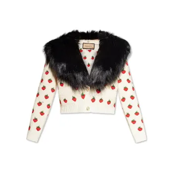 GUCCI Strawberry Embroidered Sweater White