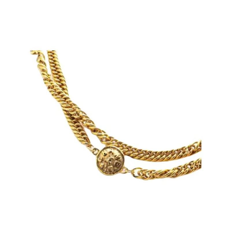 CHANEL 1980 1990 Plated Medallion Station Long Necklace Costume Necklace-2