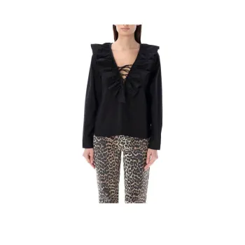 GANNI Ruffled V Neck Blouse