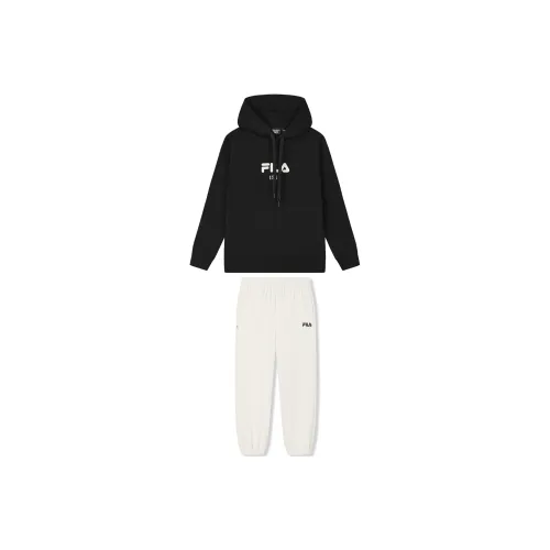 FILA Casual Sportswear Men Jet Black Sweatshirt+Steam White Pants