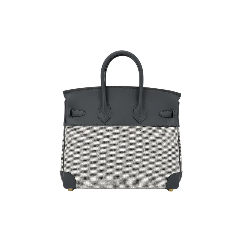 HERMES Swift Leather With Toile H Canvas Handbag Women's Haze Gray-4