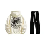 Fleece-Lined Clothing Sets (Apricot Fleece-Lined Sweatshirt+Black Fleece-Lined Casual Pants)