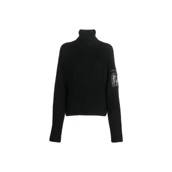 Moncler Woman Ribbed Tricot Wool Sweater Black