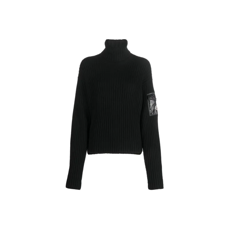 Moncler Woman Ribbed Tricot Wool Sweater Black-0