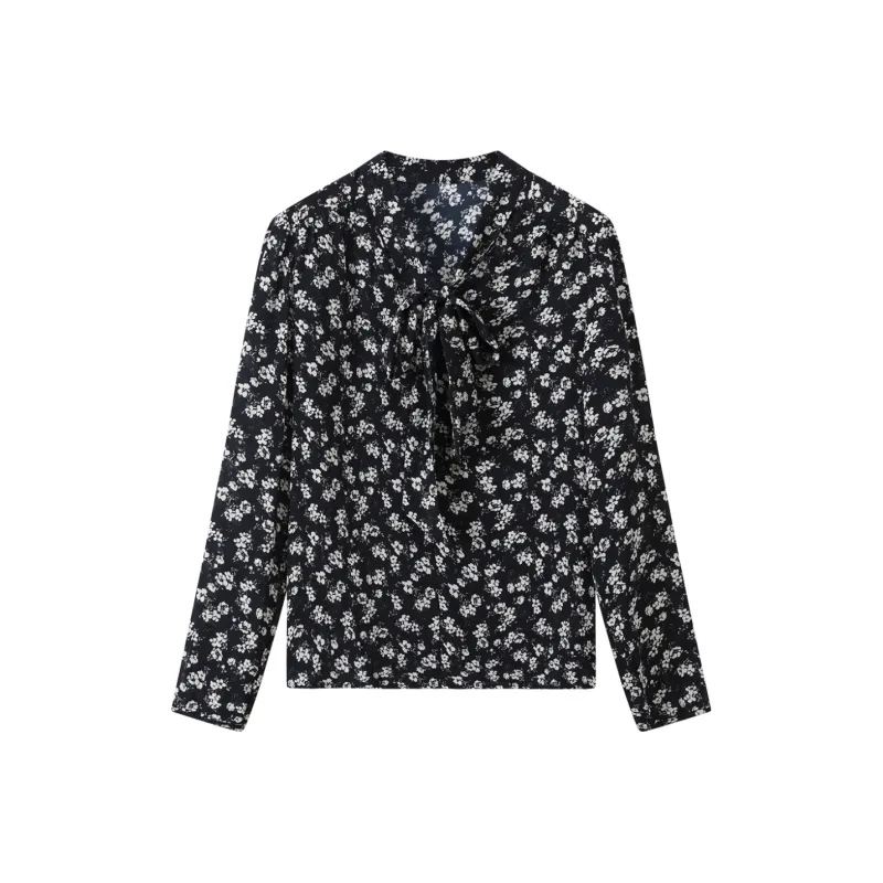 H YXIANG Shirt Women's Dark Blue Base With Small Floral-0