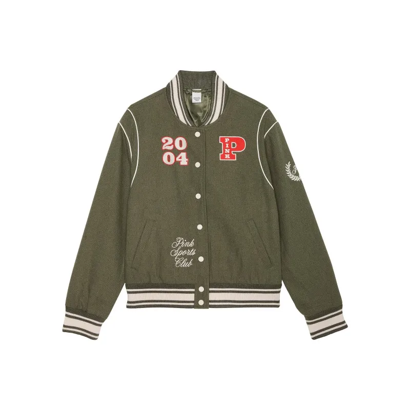 Victoria's Secret PINK Varsity Jacket/Casual New Olive Jackets Coats Women's Casual New Olive-0