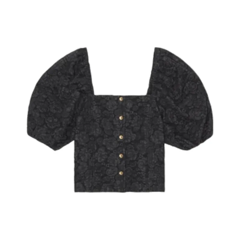 GANNI Floral print Jacquard Fitted Blouse-0