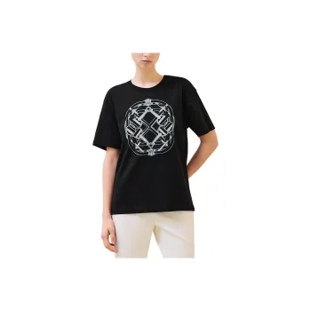 HERMES Toy Lock Ring Patterned Print Crew Neck Pullover Short-Sleeved T-Shirt Women's Black