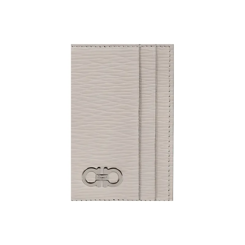 FERRAGAMO GANCINI Stamped Calfskin Wallets Card Holders Men's White-3