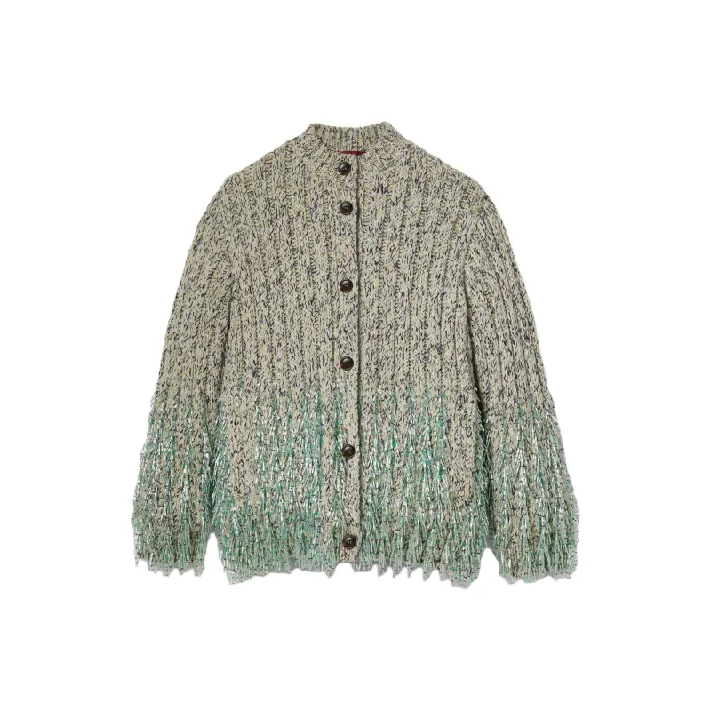 GUCCI Thick Ribbed Wool Cardigan Knitwear Women's Green-0