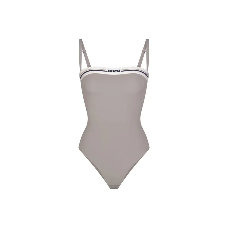 SKIMS FITS EVERYBODY LOGO STRAIGHT NECK BODYSUIT Jumpsuit Women's Smoke/Smoke Gray-0