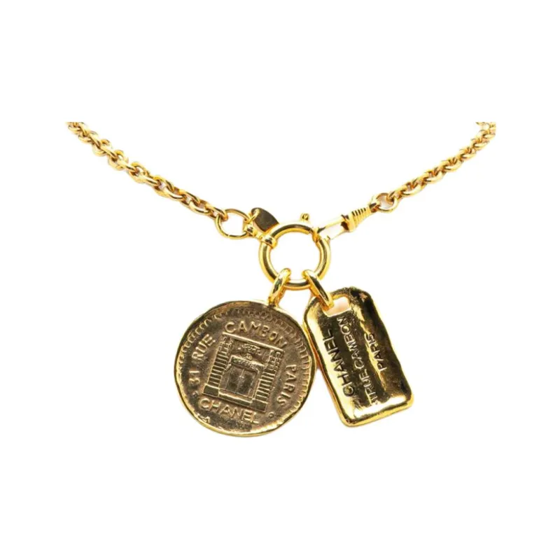 CHANEL 1970 1980 Plated 31 Rue Cambon Pendant Necklace Costume Necklace-0