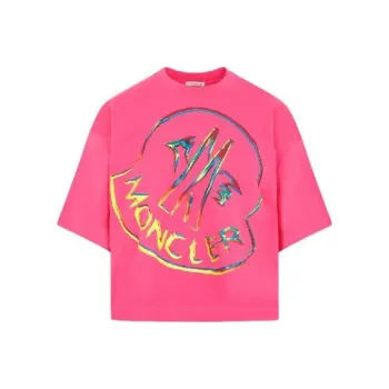 Moncler Women's Rainbow Logo Tee Bright Pink