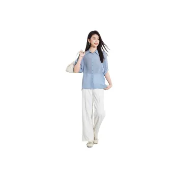 Yi Mengyuan Silk Shirt Women's Blue Stripes