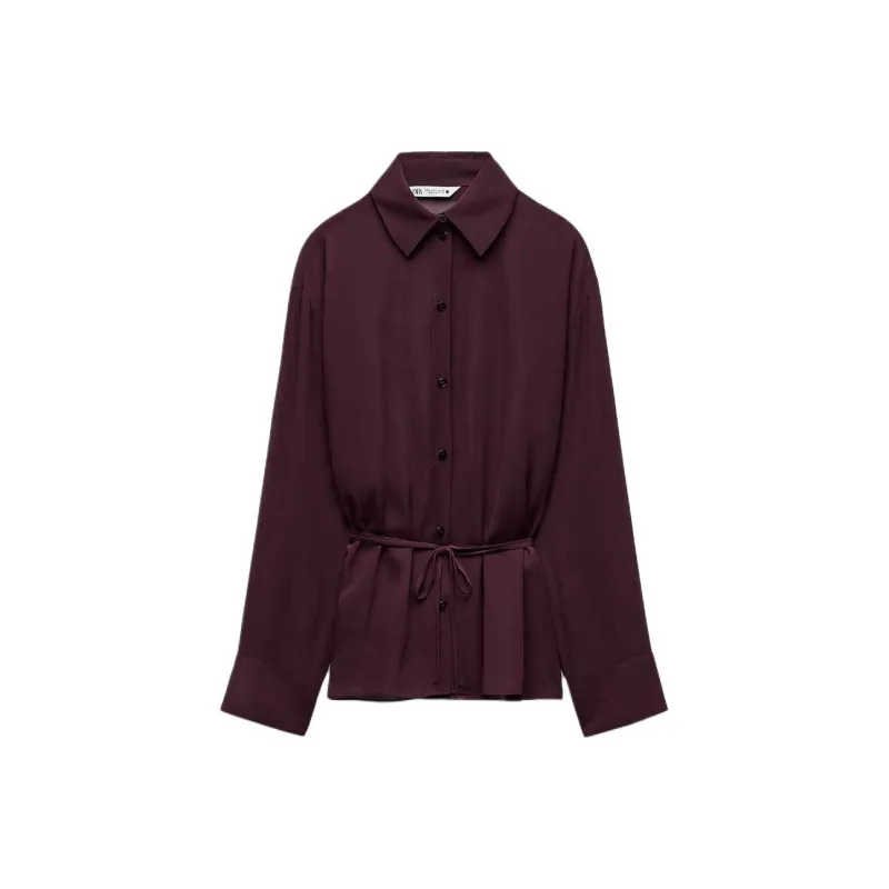 ZARA ZW Series Shirt Women's Burgundy Red-0