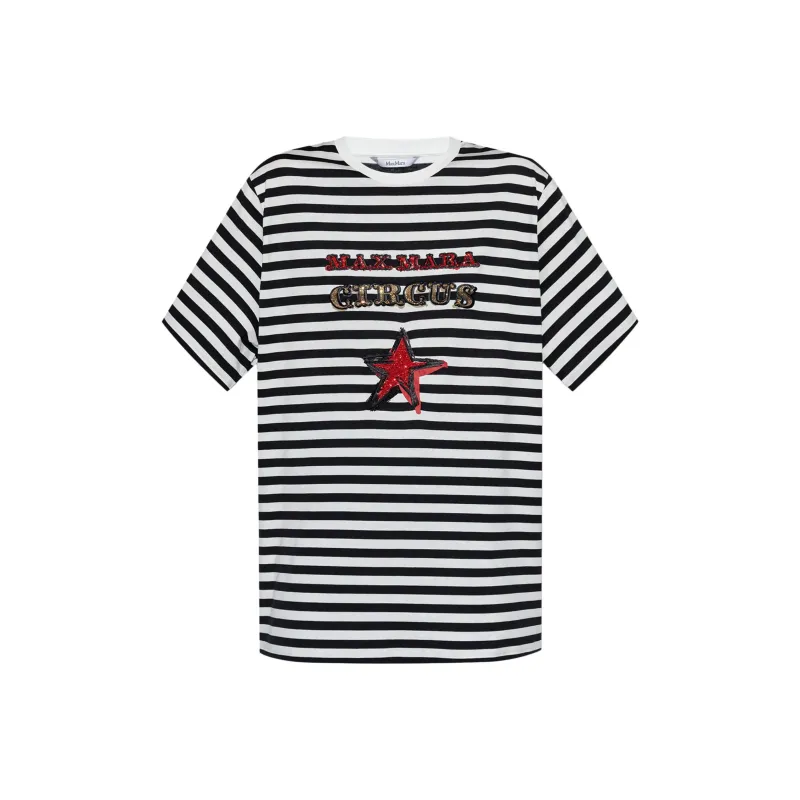 MaxMara Striped Logo Embellished T Shirt-0