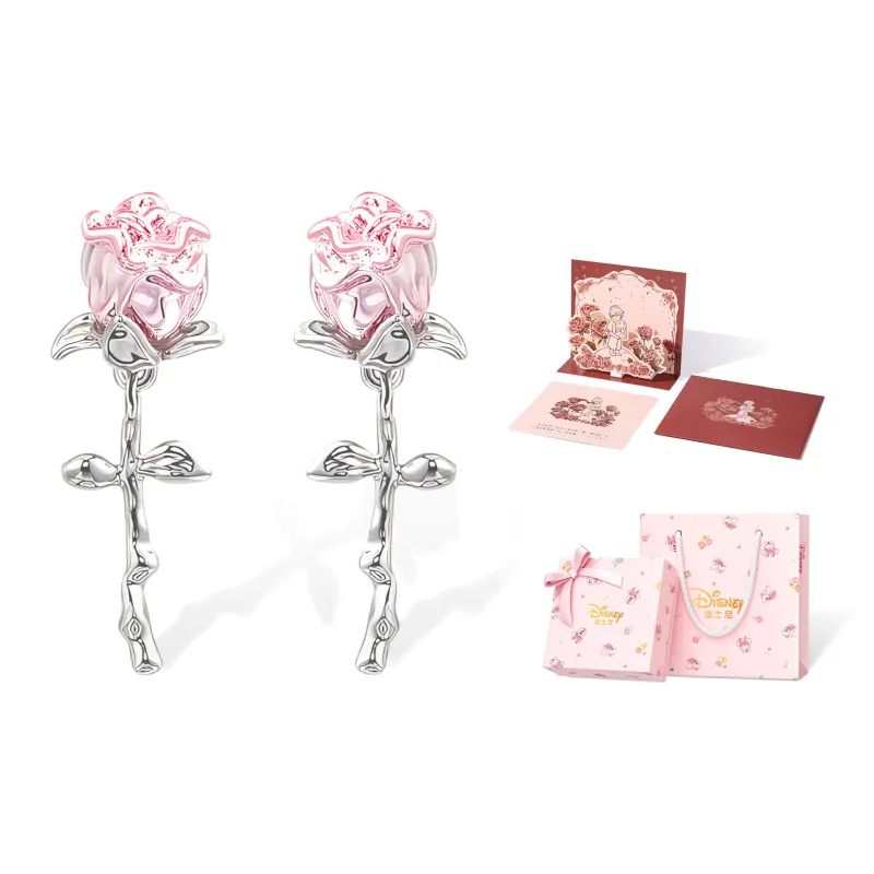 Disney Princess 925 Sterling Silver Stud Earrings Women's Pink-4