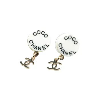 CHANEL 2007 Gold Plated Acrylic Cc Dangle Coco CHANEL Push Back Earrings Costume Earrings