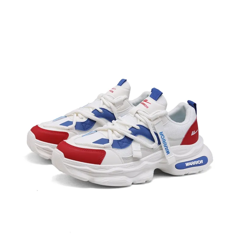 Warrior Slip Resistant And Breathable Low Top Casual Running Shoes Men's White Blue Red-2