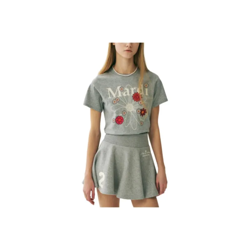 MARDI MERCREDI T Shirt Women's Gray Ivory Korean Style-0